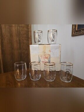 Vintage Coors Set of 6 Beer Tasting Glasses Gold Rim 3 In. 5 Oz In Original Box